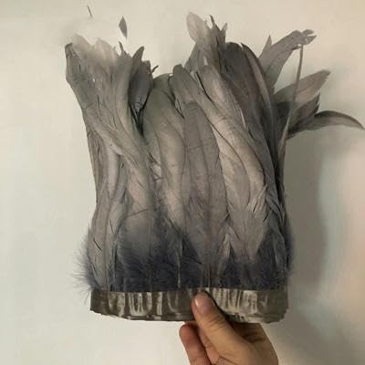2 Meter Hahnenfederbesatz, Höhe 15–20 cm, 15,2–20,3 cm, Federn für DIY-Hochzeitskleid, Nähzubehör, Band, Spitze, Grau
