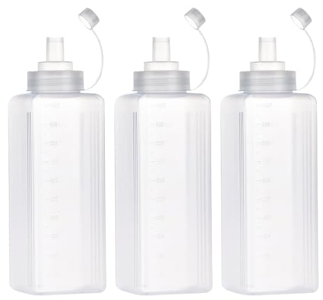 Disnace 3 Stück Plastik Squeeze Flasche, Breiter Mund Quetschflasche Mit Kappen, Transparent Kein Leck Condiment Flaschen für Malen,Backen,Ketchup,scharfe Soße,Olivenöl, Saucenflasche (# 1000ML)
