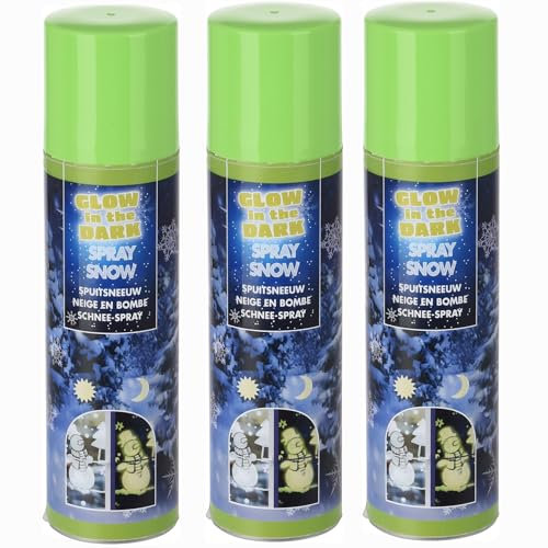 Schneespray - Glow in the Dark - Schneespray leuchtet im Dunkeln - Schneespray für eine einzigartige Weihnachtsdeko - Fensterdeko Schneespray leuchtend (3 x 150 ml (Schneespray Glow in the Dark))