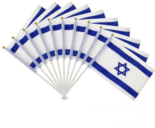 Israel-Flagge, klein, mit weißer Stange, 13 x 21 cm, Israelische Handflagge, doppelseitig, feine jüdische Flaggen, israelische Länderflagge für Büro, Festivals, Veranstaltungen und Feiern, 100 Stück