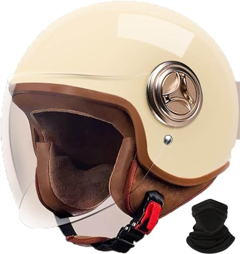 BDBRHFG Retro-Motorradhelm, Offener Halb-Jet-Helm, Roller-Helm Mit Visier, DOT/ECE-Zugelassener Moped-Helm, Modischer Outdoor-Cruiser, ATV, Balancierendes Auto, Moped C,S 54-55cm