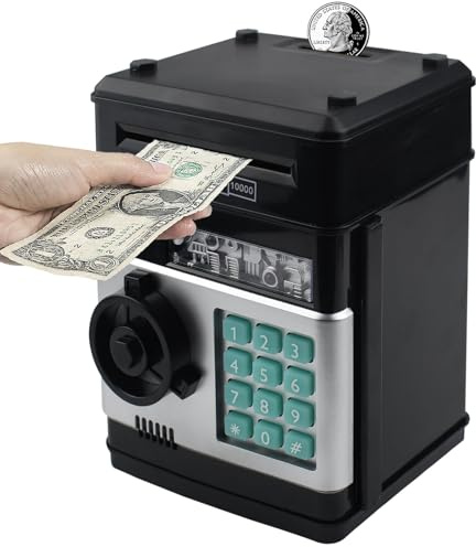 HUSAN Hucha electrónica para niños con código electrónico de cerditos, Mini cajero electrónico para Monedas ATM, Caja de Monedas, Juguete Divertido Regalo (Negro)