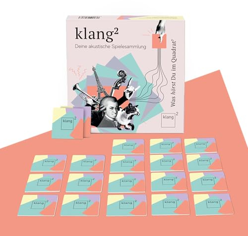 Klang² - Das preisgekrönte Memo für die Ohren. Aus 17 Gedächtnisspielen wählen (Tierstimmen, Zungenbrecher, Klangsalat, ...) oder eigene erstellen. - Made in Germany
