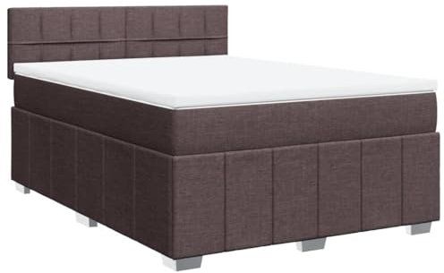 vidaXL Boxspringbett, Doppelbett mit LED Matratze Matratzenauflage, Bettgestell mit Lattenrost Kopfteil, Polsterbett Bett für Schlafzimmer, Dunkelbraun 140x190cm Stoff