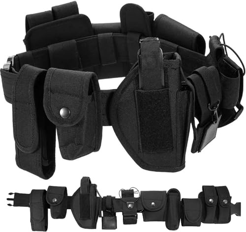 Cintura di battaglia con accessori 10 in 1 cintura da combattimento tattico regolabile in tessuto Oxford Oxford per pendolarismo quotidiano, caccia, allenamento simulato, nero