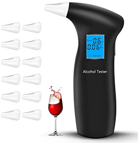 RUTIDA Alkoholtester, Polizeigenau Alkoholmessgeräte mit 12 Mundstücken, Professioneller Alkohol Tester Promilletester mit Blu-Ray LCD Bildschirm und Halbleiter Sensorik