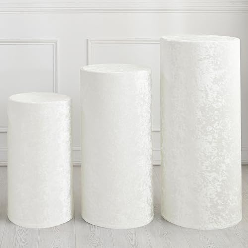 QUARKZMAN Set Di 3 Copri Piedistalli Cilindrici In Spandex Bianco, Copri Piedistalli Per Decorazioni Di Feste Matrimoni Compleanni, Cilindri (Tessuto In Velluto - Grande)