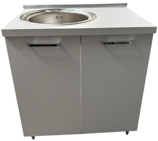 Generico Mobile Cucina con Lavello Tondo, 80x60x87 cm, Olmo/Bianco, Due Ante, Predisposizione Piano Cottura (bianco frassinato)