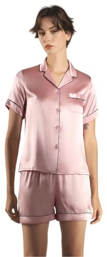 Ginell Tranquility Series - Conjunto de pijama de seda para mujer, 100 % seda de morera, colores lisos, botones frontales, conjunto de pijama de 2 piezas, S