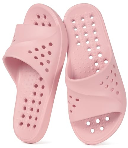 Gaatpot Quick Drying Shower Slippers for Men Women Non Slip Pool Slides Arch Support Beach Sandals Bathroom House Slippers with Drain Holes Swimming Water Shoes,Pink,250 US 7-8 Women/6-6.5 Men