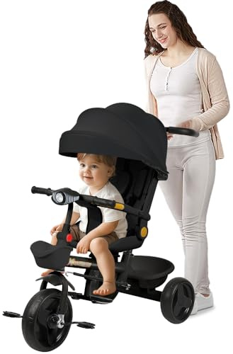 Multifunktionaler Kinderwagen, leicht und kompakt, Licht, Musik, Sitzen, klappbar, Schwarz