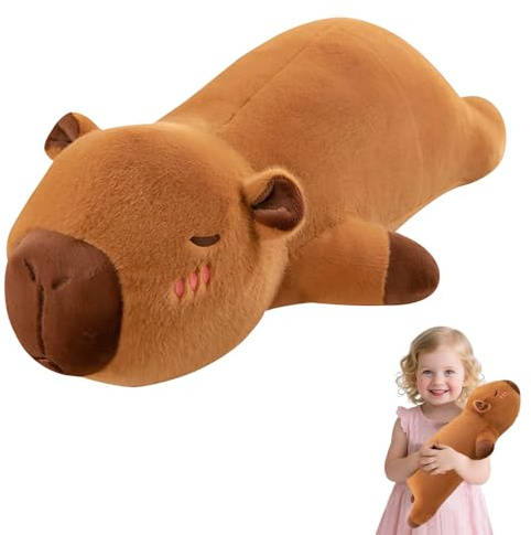 XPJBKC Cuscino Capibara Lungo, 50 cm Kawaii Capibara Peluche Gigante, Realistico Cuscino In Peluche Capibara per Adulto Decorazione Casa(Marrone)