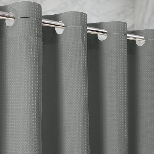 Zemyovia Waterproof No Hooks Waffle Shower Curtain, 260GSM Heavy Duty Fabric, 180 x 190 cm, Luxury Hotel Spa Style for Bathroom, Machine Washable, with 10 Durable Split Grommets, Standard Size, Grey