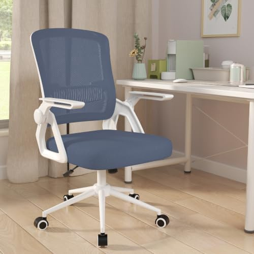 naspaluro Ergonomic Office Chair, Flip-up Armrest Mesh Desk Chair Gray Blue | Height Adjustable Executive Work Computer Chairs with Padded Seat Cushion, Swivel Chair with Lumbar Support for Home/Office