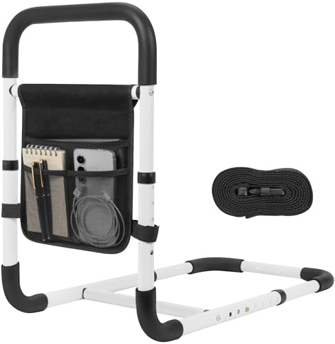 AKOZLIN Bed Rail for Elderly Adults, Height Adjustable Bed Assist Handle with Storage Bag and Fixing Strap, Fall Prevention Safety Guard, Supports 330 lbs (150 kg)