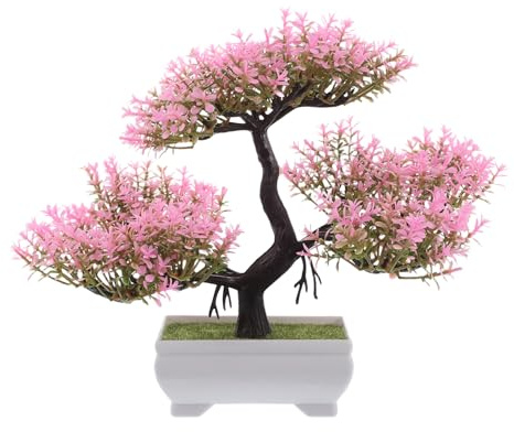 Milisten Pink Artificial Bonsai Tree - Realistic Faux Pine Potted Plant with Sleek - Zen Desk Decor for Home Office, Living Room & Entryway