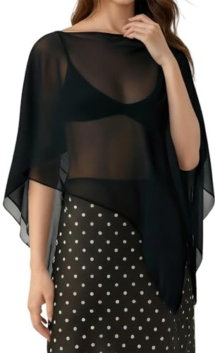 Dam Sheer Mesh Poncho lös solid båthals oregelbundna lätta toppar genomskinlig axel sommar täcka upp