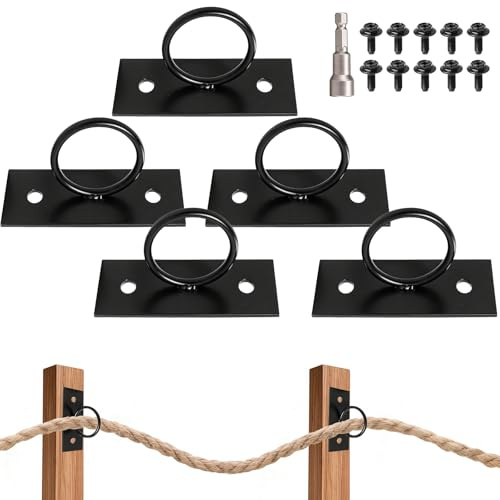 Set di 5 supporti per corda, supporto per corda, con 10 viti e una chiave inglese, set di supporto per corda in acciaio inox, supporto per recinzioni, scale, ringhiere