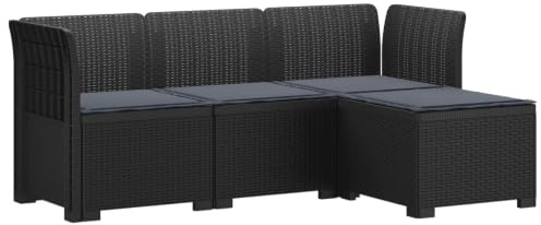 vidaXL 4-sits Trädgårdsoffa med Kuddar Rattan Look PP Antracit