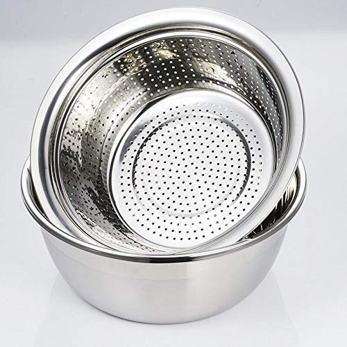 Set Scolapasta con Ciotole in Acciaio Inox, Insalatiere e Colino Acciaio Inossidabile Scolatutto con Contenitore Impilabili Ciotola da Cucina per Preparazione, Diametro 26cm