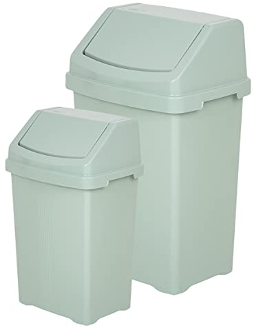 JMS we create smile [Set of 2] Silver Sage 25 Litre and 50 Litre High Grade Plastic Swing Flip Top Waste Rubbish Kitchen Bin Dustbin