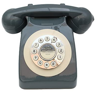 Retro sladdad hemtelefon – arbetshus fast telefon maskin vitage roterande gammal klassisk stil (grå)