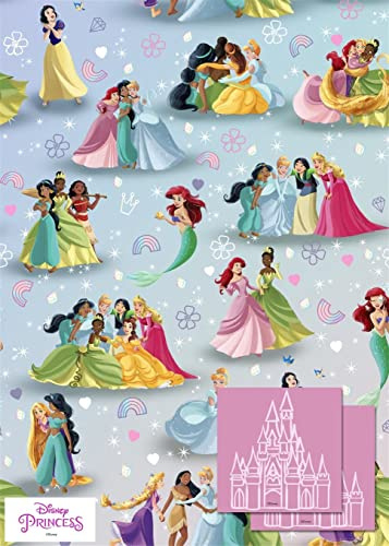 Disney Princess 2 hojas de papel de regalo y 2 etiquetas de regalo