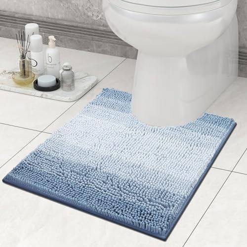 Homaxy Chenille Badezimmerteppich Saugfähig Weich Badteppich Toilette mit Ausschnitt 50 x 60 cm, Badematte rutschfest Stand-WC, Waschbar Badvorleger für WC, Blau