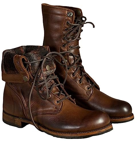 RUMITY Botas de motocicleta retro, botas cortas de caballero, botas impermeables de cuero Pu para hombres y mujeres, 36-48(Marrón,43)