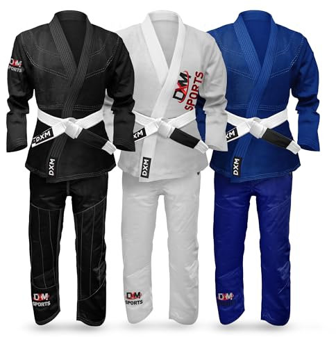 DXM SPORTS Brazilian Jiu Jitsu BJJ Kimono Gi Uniform Set für Damen und Herren - Leichter sanforisierter Stoff, Schwarz, Small-Medium