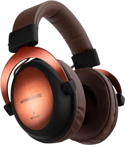 Pronomic KH-6093 KU Auriculares de Estudio - Excelente Aislamiento acústico Externo - Rango de frecuencia: 10-30.000 Hz - Almohadillas y Diadema de Cuero sintético - Cobre/Marrón