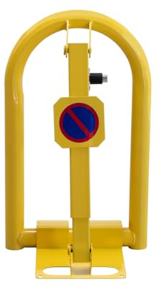EberSign - Cepo para Plaza de Garaje Abatible | Bloqueo Aparcamiento con Cerradura y Llaves | Valla Manual de Alta Resistencia con Sistema Plegable y Anclaje al Suelo, Seguridad | Bloqueo Amarillo