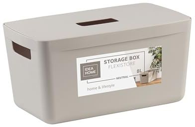 IDEA HOME FLEXISTORE Aufbewahrungsbox Kunststoff Organizer Box Körbe Aufbewahrung Kunststoffbox für Badezimmer Regal mit Deckel 8L, Natürliche Farbe