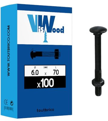 100 boulons TRCC 6 X 70mm zingué noir - Viswood
