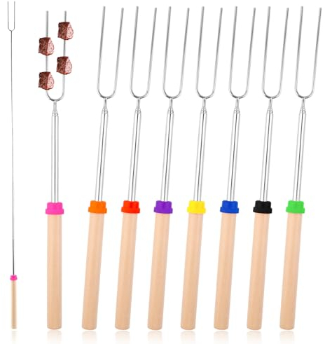 PBUSPU 8 Stück Teleskop Grillspieße, Teleskop Grillspieße Edelstahl Marshmallow, Lagerfeuer Spieße, Grillgabel, Edelstahl Ausziehbar, für Camping Grill BBQ den Außenbereich, Grillstab 31-81cm