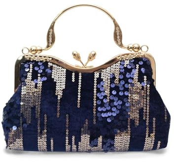 CORIOS Bolsa de Noche de Lentejuelas para Mujer Elegante Terciopelo Bolso de Fiesta Diamantes de Imitación Clutch Bolso de Boda Lujoso Bolso de Mano Bolsa de Cadena Bolso de Hombro Pequeña Azul Oscuro