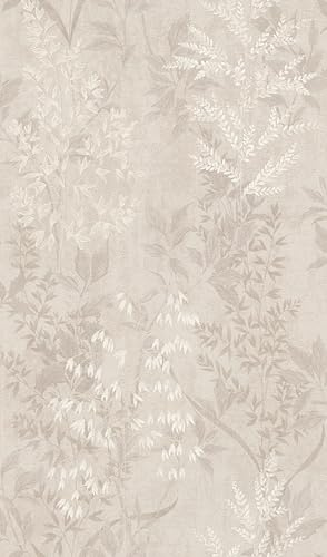 Rasch Tapet 285000 – ljus papperstapet med små växter i beige – 10,05 m x 0,53 m (L x B):