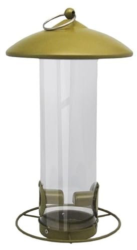 Dehner Natura Premium Futtersäule Jade, Vogelfuttersäule für Streufutter/Meisenknödel, Futterstation inkl. Ablaufloch, ca. Ø 16, Höhe 30 cm, Metall, Gold