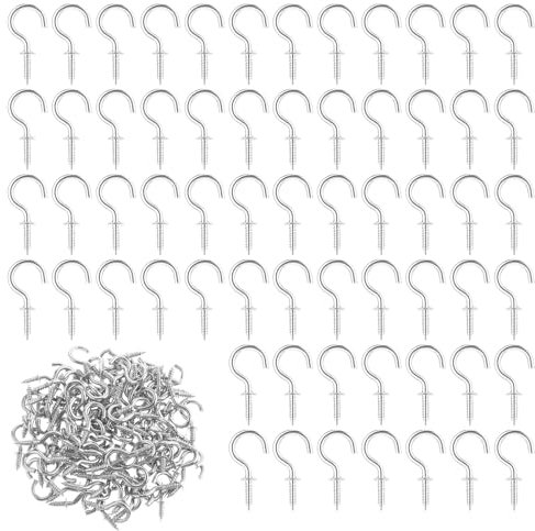 AOZUO Lot de 100 crochets à vis, petits, Crochet inox de 2cm à visser, Mini crochets de plafond à vis à œil, crochets de plafond à vis, plantes suspendues, ornements artistiques, meubles