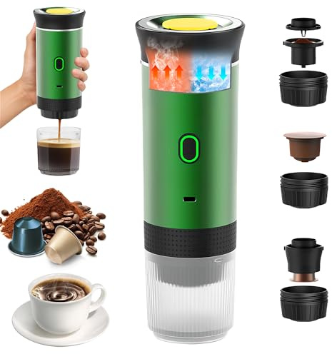 Umisu Tragbare 3-in-1 Espressomaschine Elektrisch, Kapselmaschine und gemahlener Kaffee, Espressomaschine, elektrisch, schnelles Aufheizen, für Büro, Reisen, Camping, Haus (Grün)