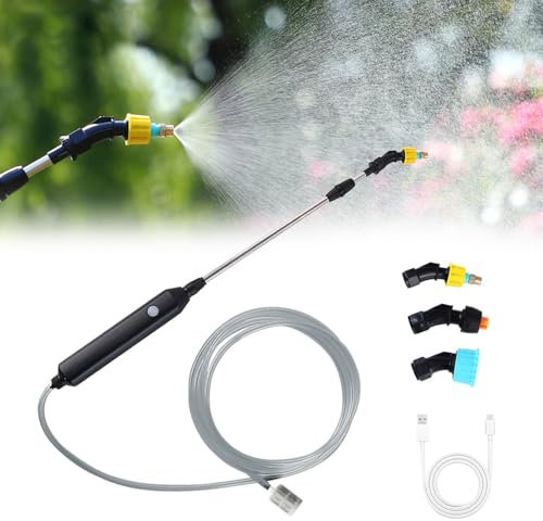 KBIBCK Spruzzatore elettrico per piante, a batteria, con 3 ugelli regolabili e tubo da 5 m, barra spray ricaricabile e portatile per giardino, cortile, prato, erbacce (B)
