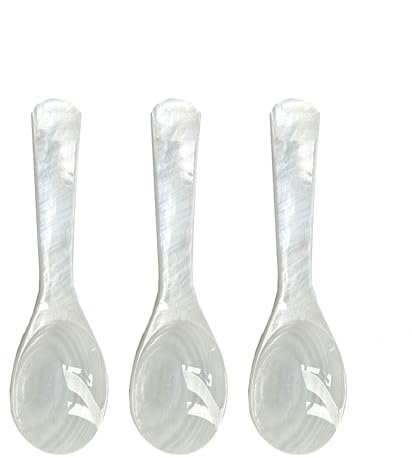 Qiantull Cucchiaio in madreperla, 10 pezzi, 7,3 cm, bianco madreperla, madreperla, naturale, cucchiaio per uovo, cucchiaio da caffè, conchiglie, cucchiaio da dessert