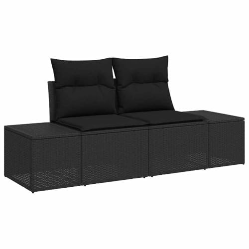vidaXL Trädgårdsoffa med kudde Svart 184 x 62 x 69 cm konstrotting