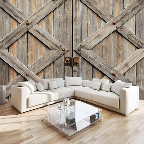 200 x 140 cm Carta Da Parati Fotografica Grigio, Porta Rustica In Legno E Metallo Per Fienile Carta da parati fotografica in tessuto non tessuto per soggiorno, camera da letto, Decorazione Da Muro