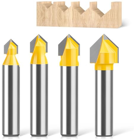 WSOOX Lot de 4 fraises à rainurer en V avec tige de 8 mm - Fraise à rainurer 90° CNC - Pour le travail du bois