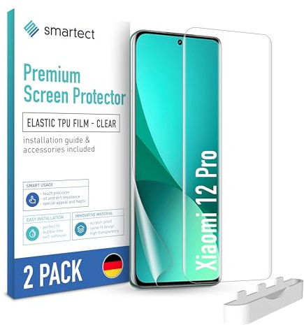 smartect Skärmskydd [2 Stycken, Clear] kompatibel med Xiaomi 12 Pro, Täcker hela displayen, HD Screen Protector Bubbelfri Installation, Anti-Fingeravtryck