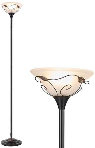 VONLUCE 68 Floor Lamp for Living Room, ETL Listed Standing Lamp with Cloud Frosted Glass Shade Curling Vine Edge, Vintage Tall Lamp for Bedroom Home Office with Foot Switch Standard E26 Socket