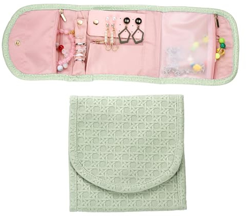 PATIKIL Astuccio Organizzatore per Gioielli da Viaggio, Busta Pieghevole per Gioielli Clutch per Anelli, Collane, Orecchini, Braccialetti (41x14cm, Verde)