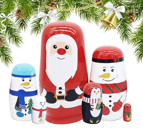 Julhäckande dockor för barn, Julhäckande dockor för barn Trä | Wood Stacking Handgjorda Babushka Dolls Julgransdekoration Semesterhusdekoration Barnrumsdekoration Party Favor Stocking