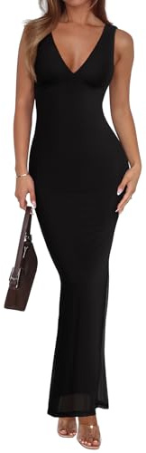 REORIA Womens Summer V Neck Sleeveless Maxi Dress Black Onyx Medium